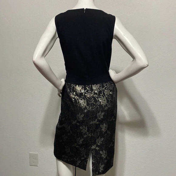 Lafayette 148 Black Gold Floral Sheath Dress Sleeveless - Picture 3 of 9